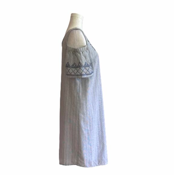 Knox Rose Dress Blue White Stripe Embroidered Shirt Sleeve Boho Shift Medium NEW - Picture 4 of 12